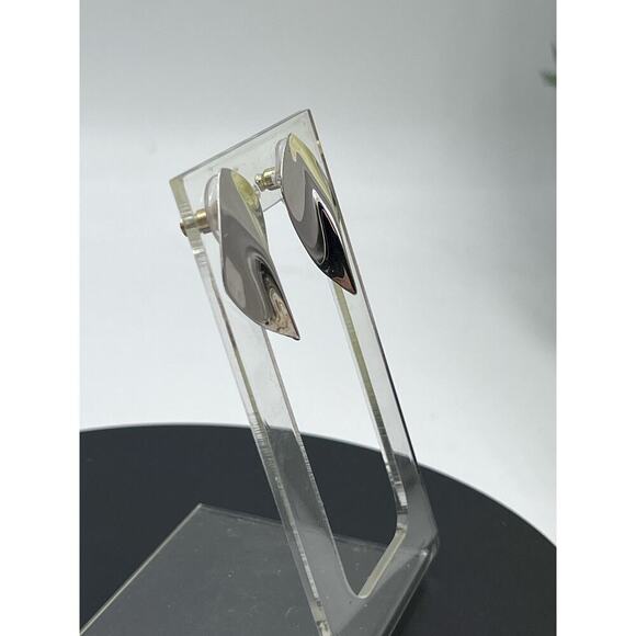 Signed Designer Sterling Silver & *14K Gold Post DESIGNER Modern Post Earrings - Picture 4 of 16